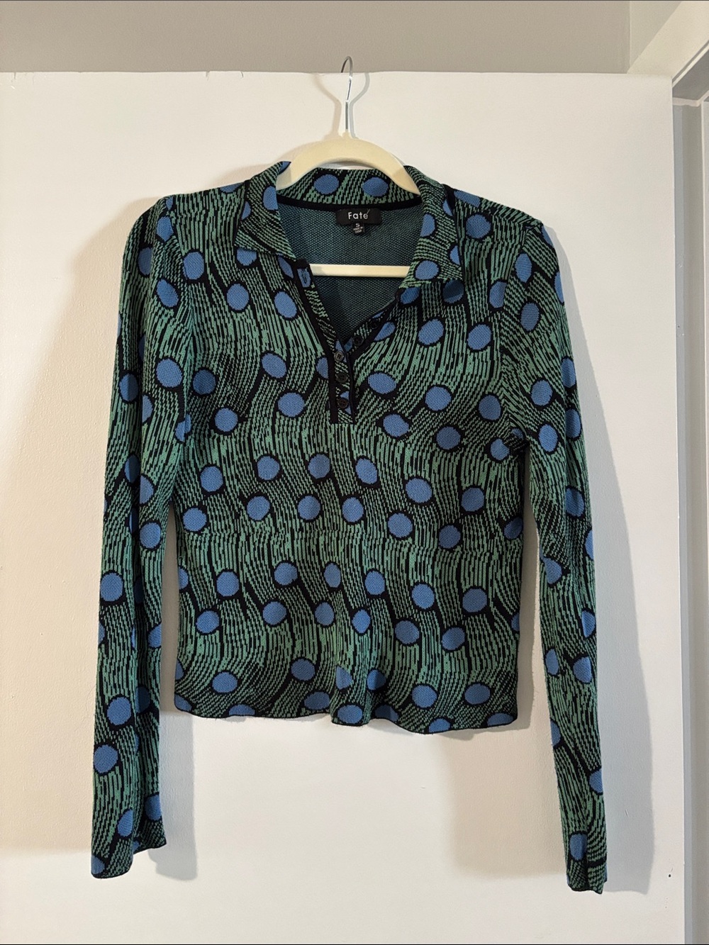 Fate Green and Blue Polka-Dot Long Sleeve Top